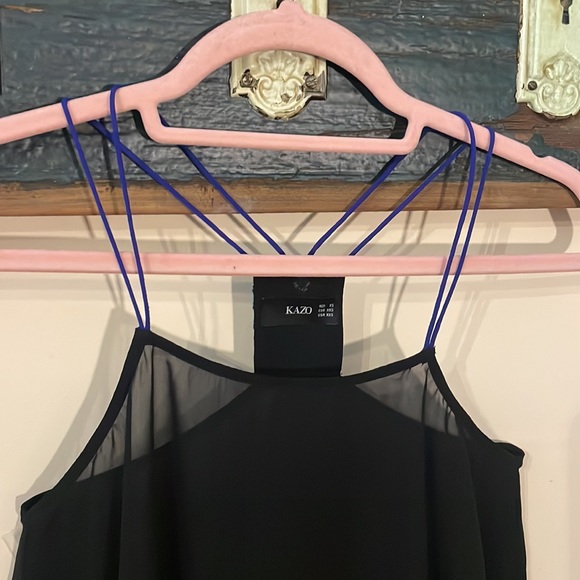 Kazo Black Sheer Double Spaghetti Strap Beaded Back Tank Top Size XXS - Picture 6 of 14